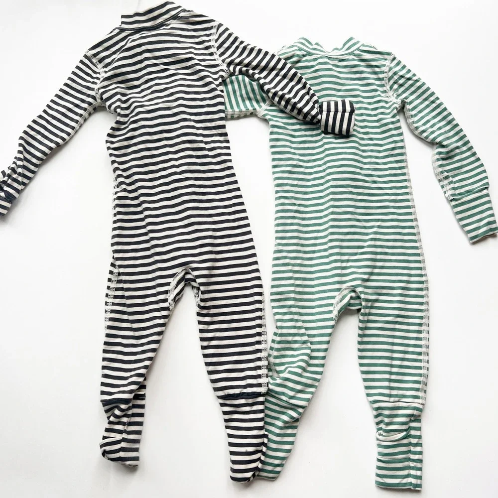 Hanna Andersson Striped Long Sleeve Footless Zip Pajamas Bundle 6-12 Months